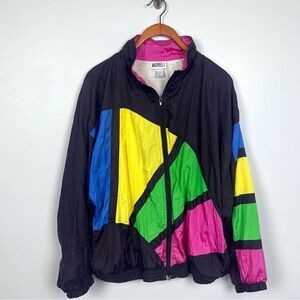 VINTAGE Mureli Jacket Medium Colorful Windbreaker Full Zip Womens neon